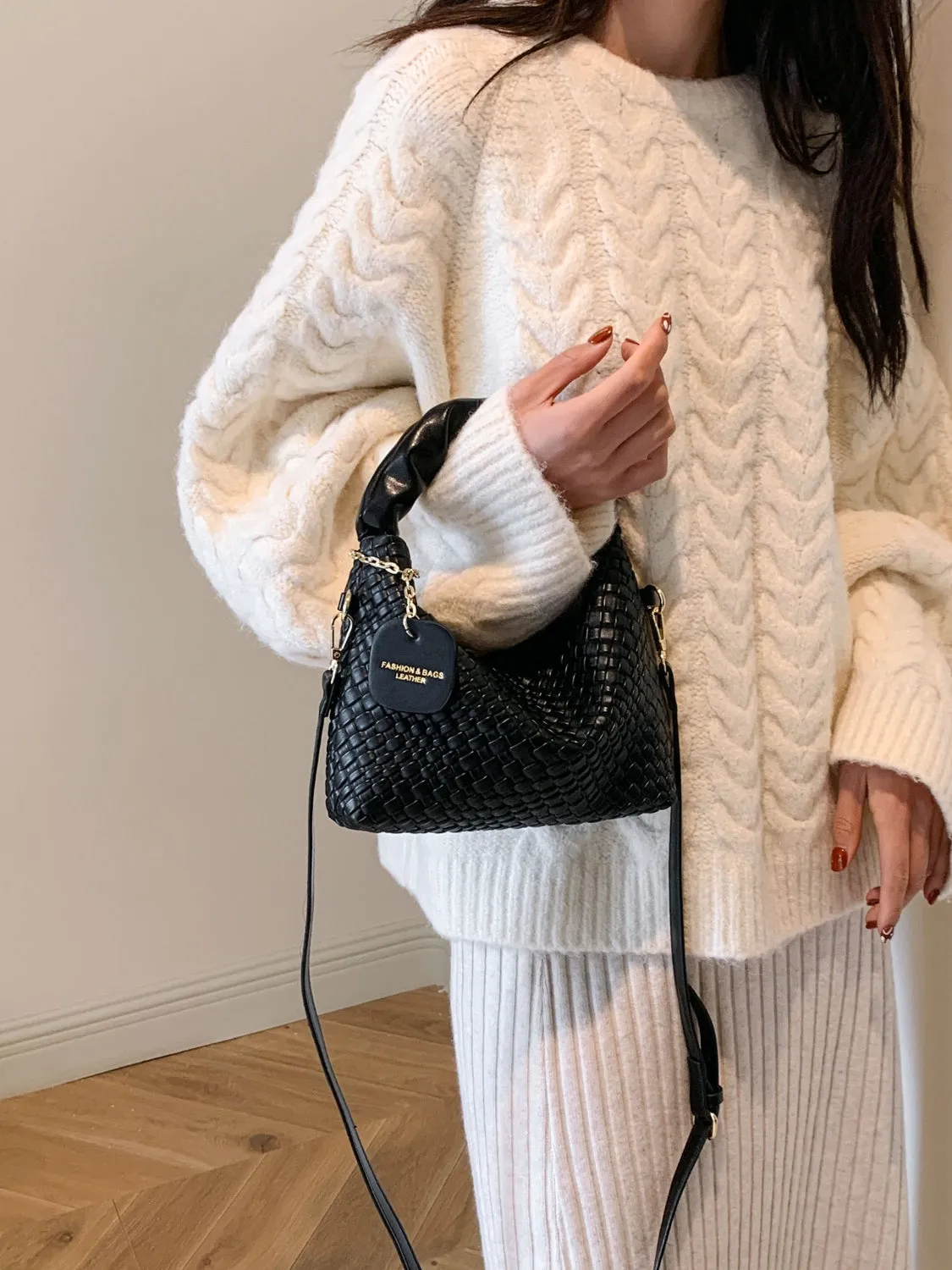 Vyolette PU Leather Woven Crossbody Bag