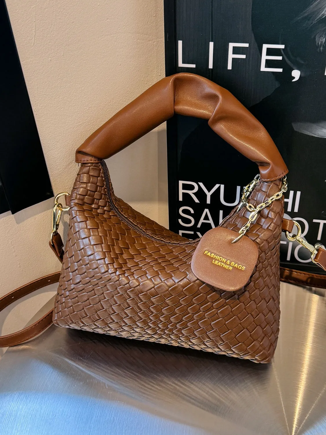 Vyolette PU Leather Woven Crossbody Bag