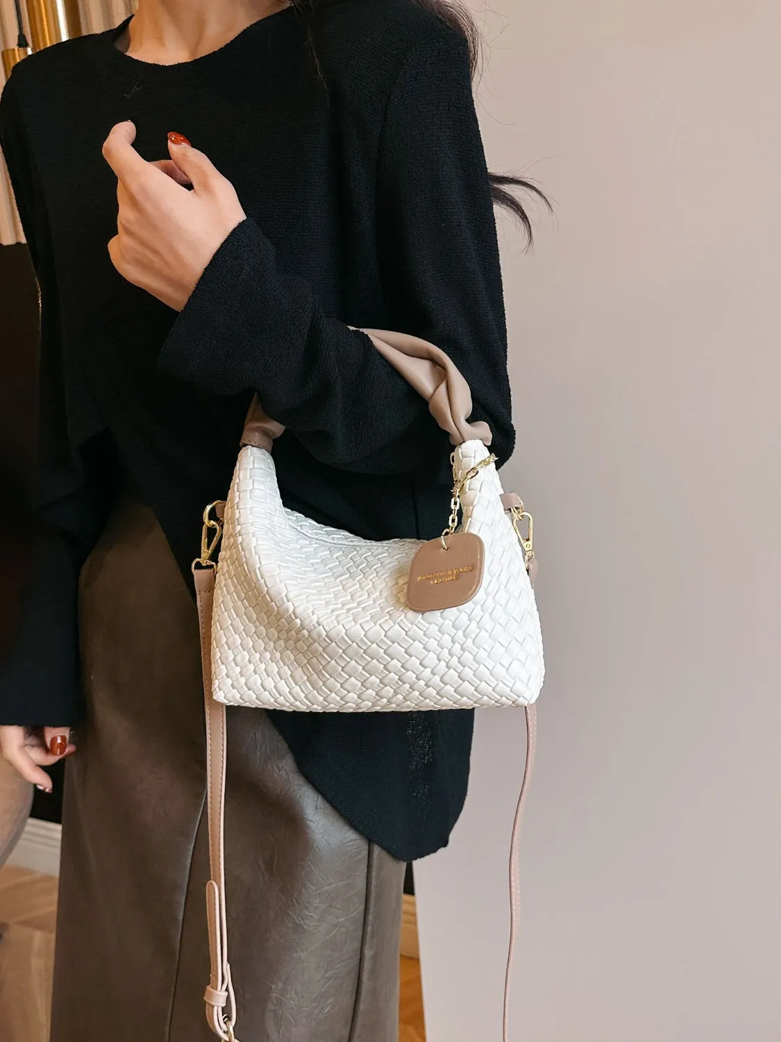 Vyolette PU Leather Woven Crossbody Bag