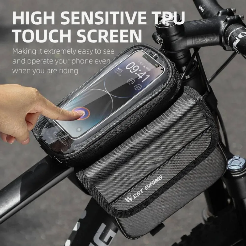 Waterproof Bicycle Front Frame Bag Double Pouch & 7.2 Inch Phone Touch Screen Bag Cycling Travel MTB Top Tube Bag