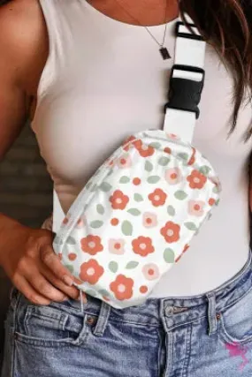 White Floral Print Crossbody Bag