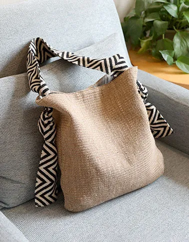 Wide Shoulder Strap Cotton Linen Shoulder Bag