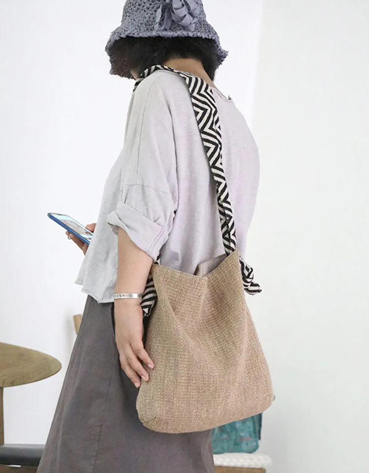 Wide Shoulder Strap Cotton Linen Shoulder Bag