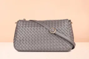 Women Dark Grey Woven Design Structured Sling Bag