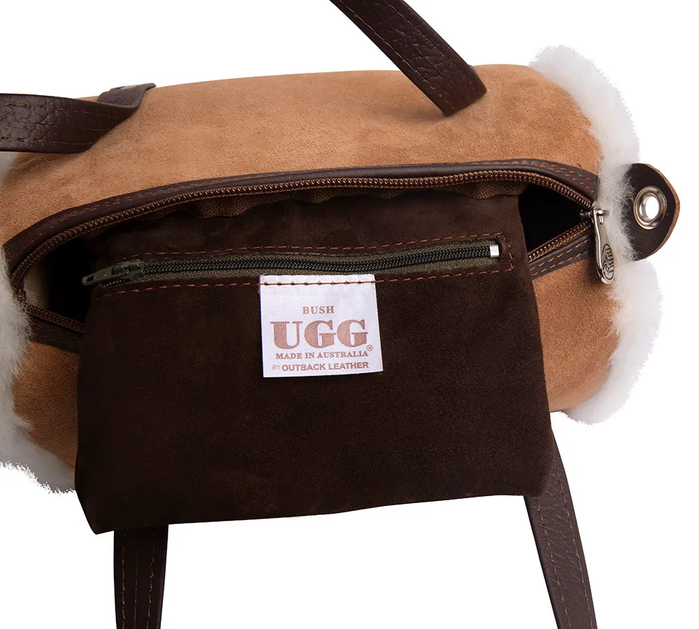 Women Sheepskin Wool Medium Hand Carry Shoulder Strap Zip Barrel Bag