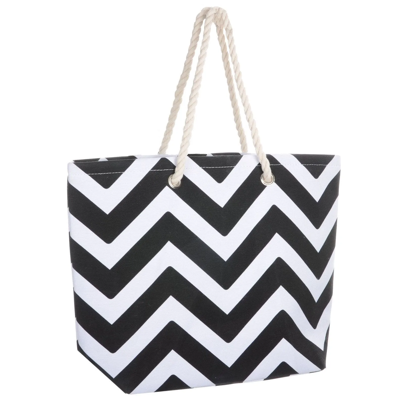 Womens Chevron Canvas Beach Shoulder Bag Shopping Tote (Slight Seconds)