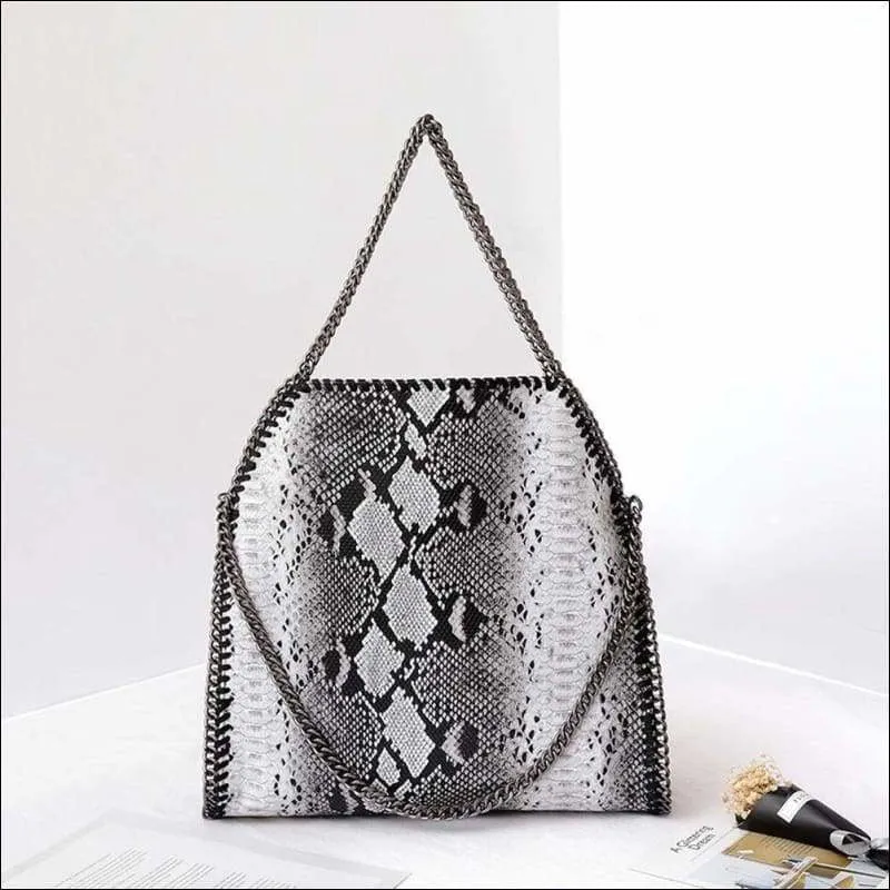 Womens Faux Python Leather Chain Shoulder Bag