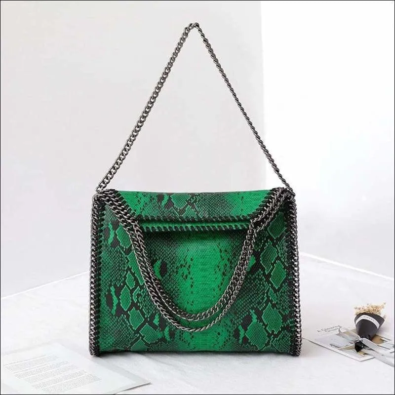 Womens Faux Python Leather Chain Shoulder Bag