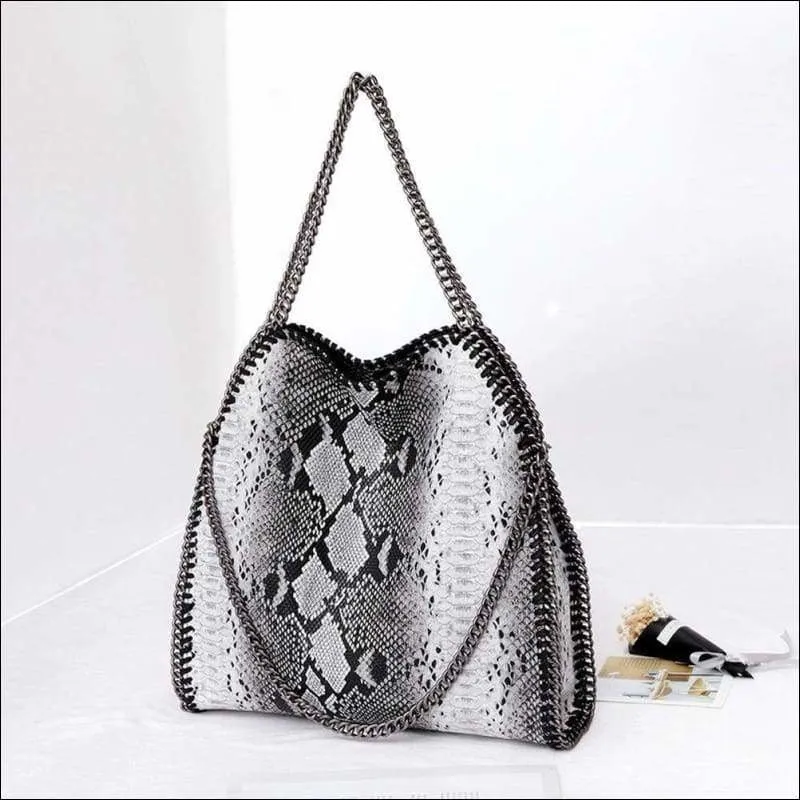 Womens Faux Python Leather Chain Shoulder Bag