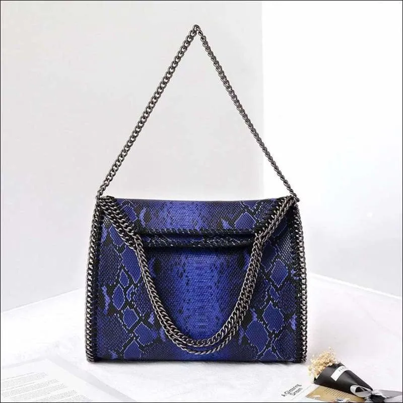 Womens Faux Python Leather Chain Shoulder Bag