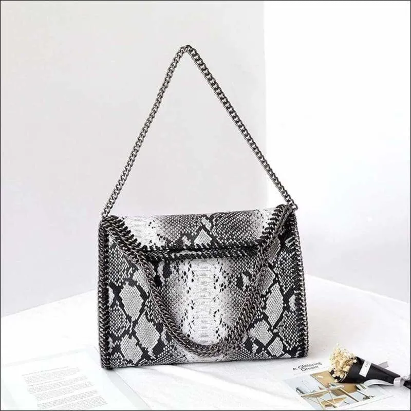 Womens Faux Python Leather Chain Shoulder Bag