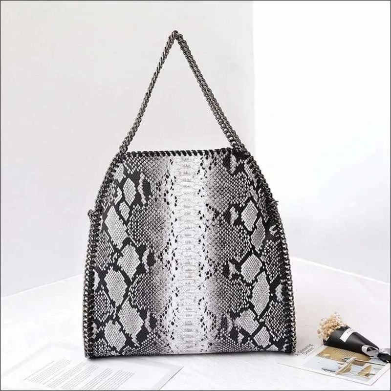 Womens Faux Python Leather Chain Shoulder Bag