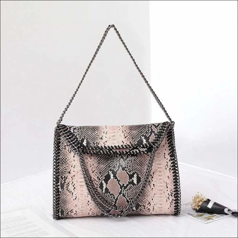 Womens Faux Python Leather Chain Shoulder Bag