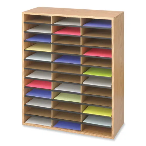 Wood/corrugated Literature Organizer, 36 Compartments, 29 X 12 X 34.5, Medium Oak