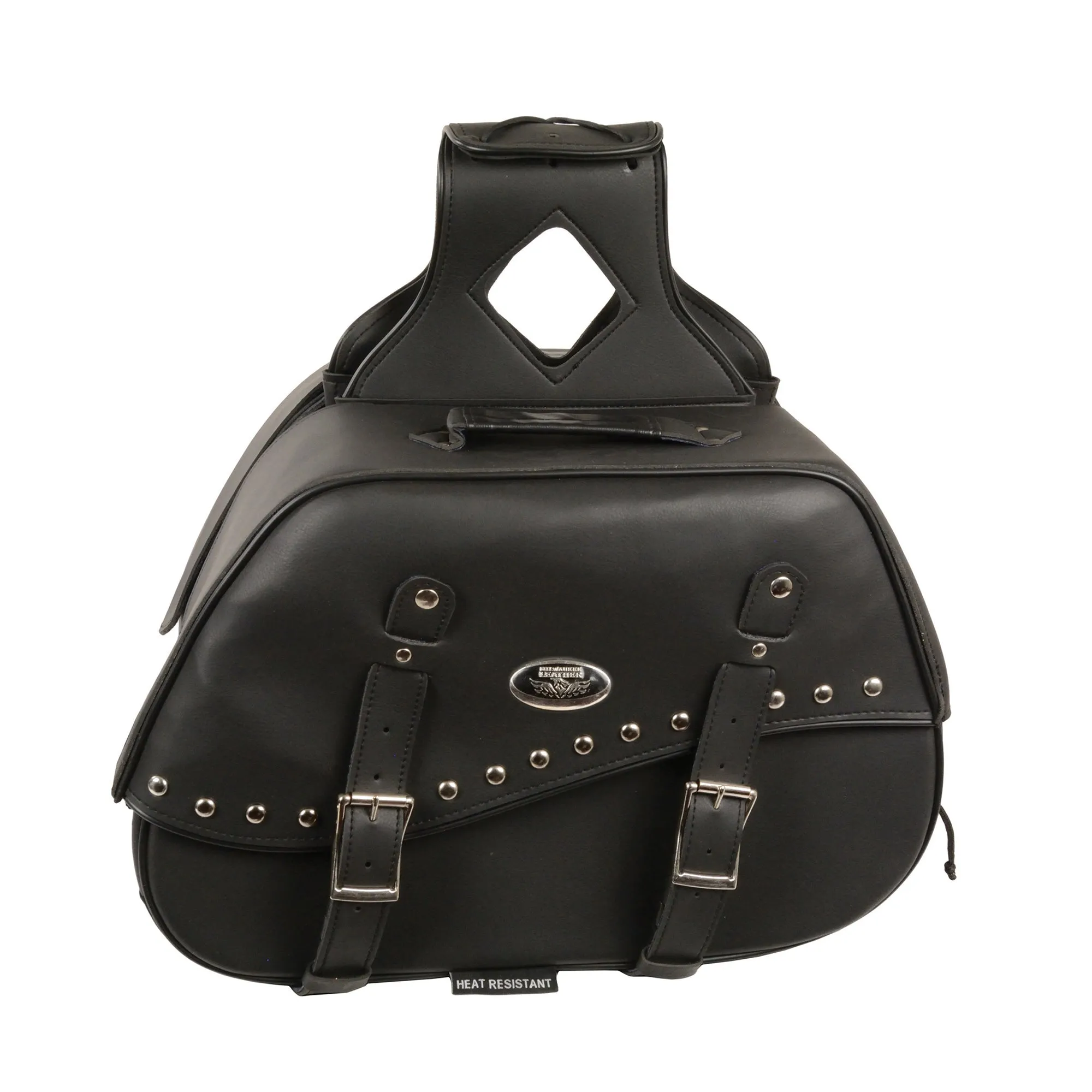 Zip-Off Two Buckle Extended Lid Studded PVC Throw Over Saddle Bag  (19X12X7X20)